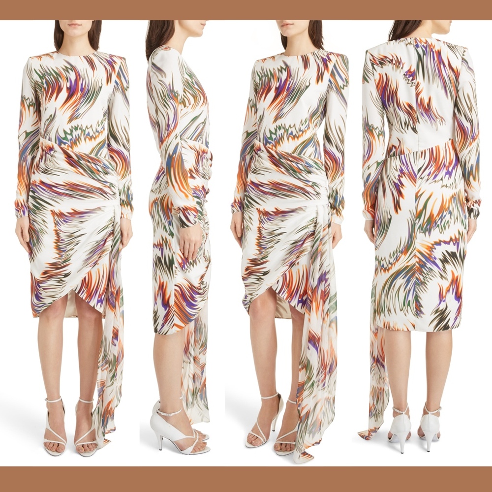 NEW Givenchy Wave Pattern Asymmetrical Silk‎ Marocain Dress [ SZ 36 ]